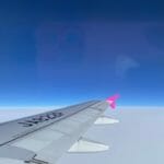 真っ青な空と飛行機の翼